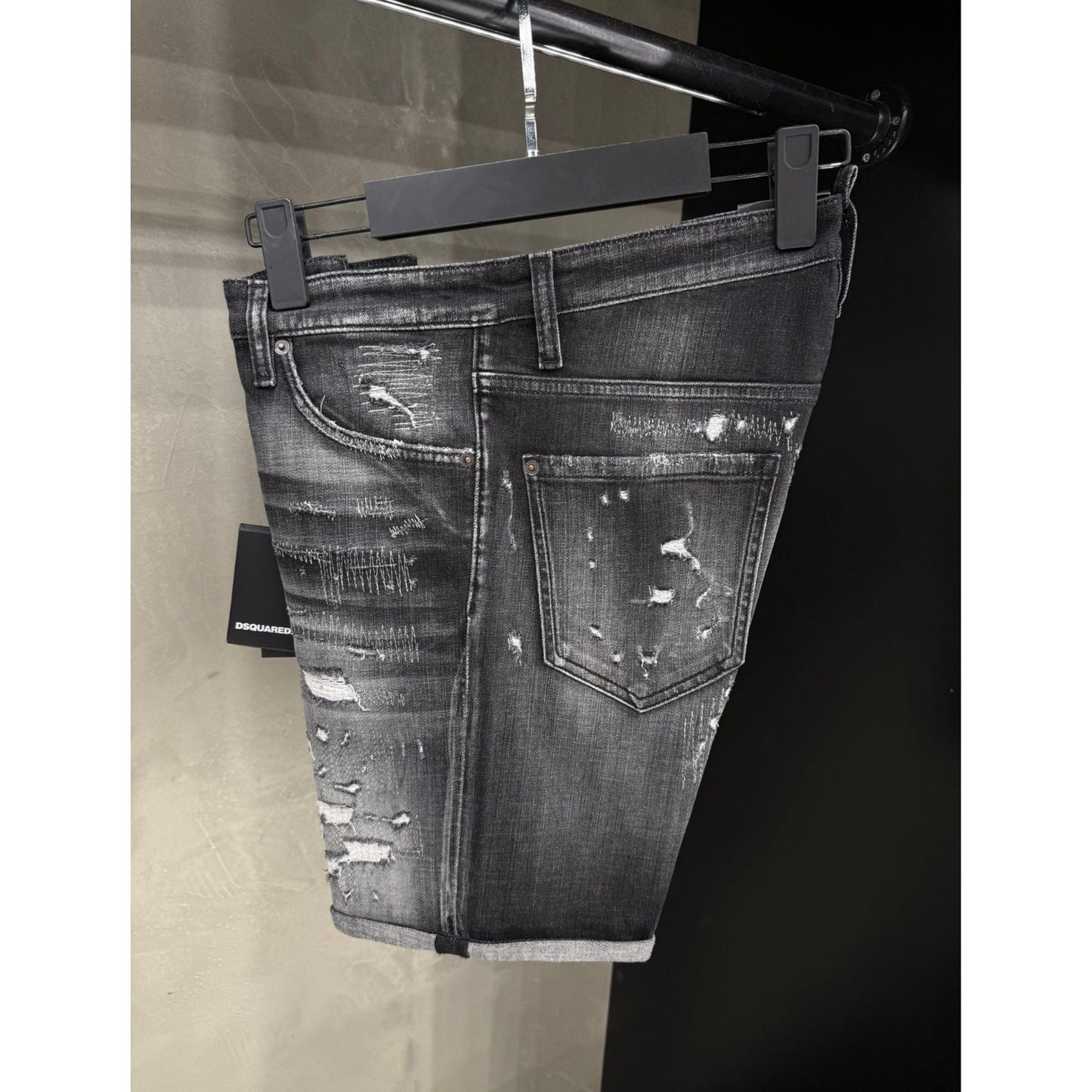 Black Denim Ripped Shorts