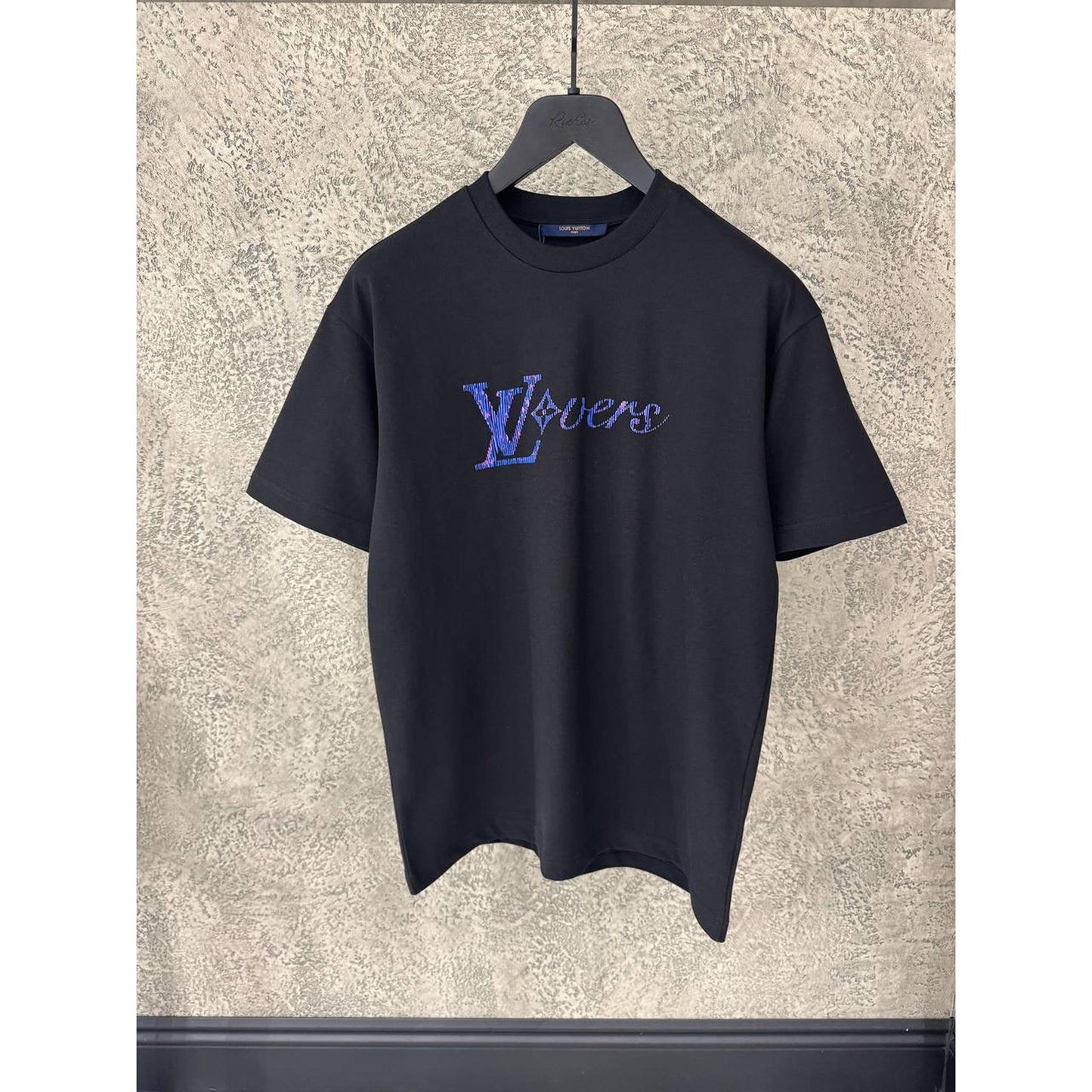 Black Oversized T-Shirt with Blue Logos