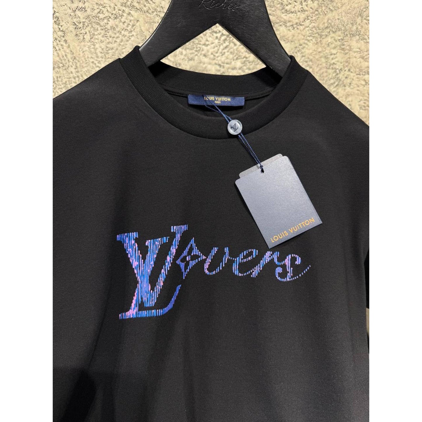 Black Oversized T-Shirt with Blue Logos