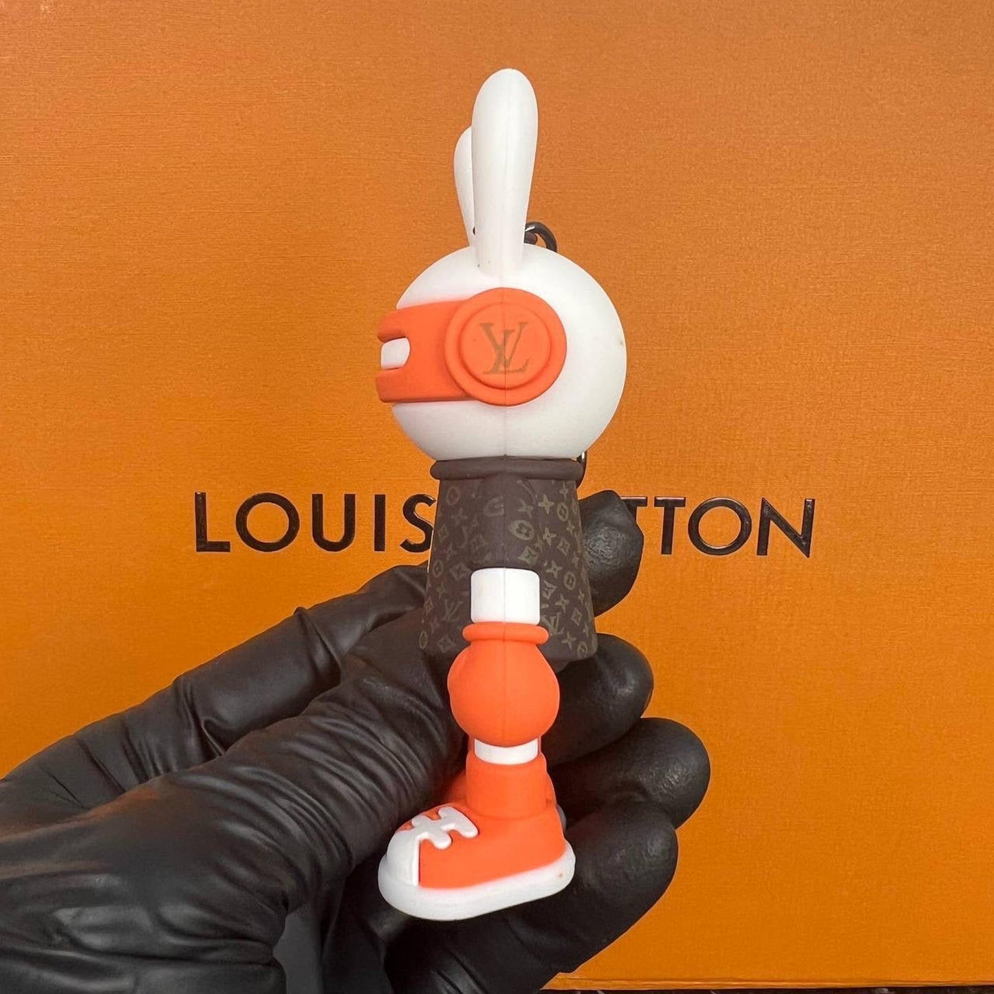 Monogram Keychain in Orange & Black