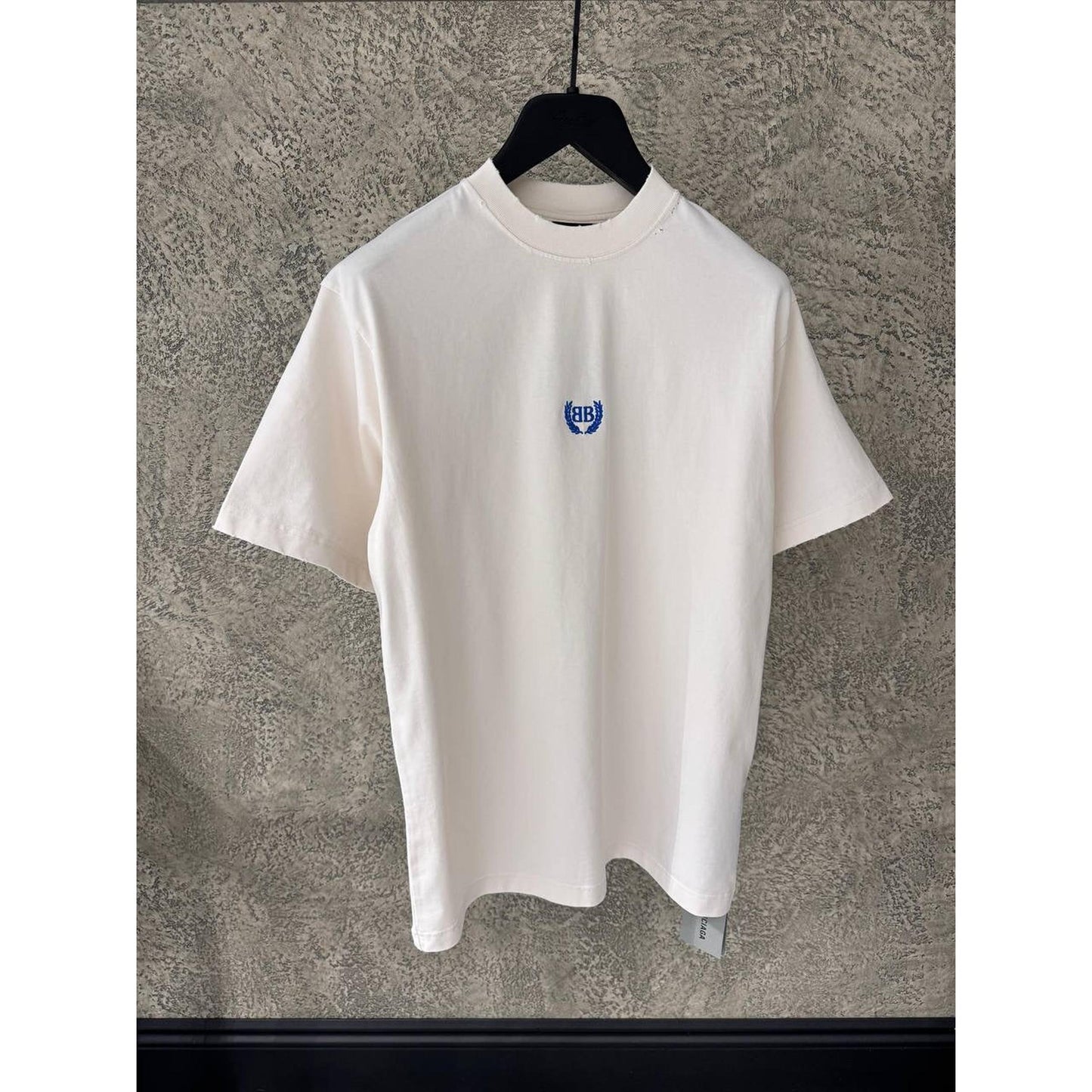 White Oversized T-Shirt with Small Blue Logo