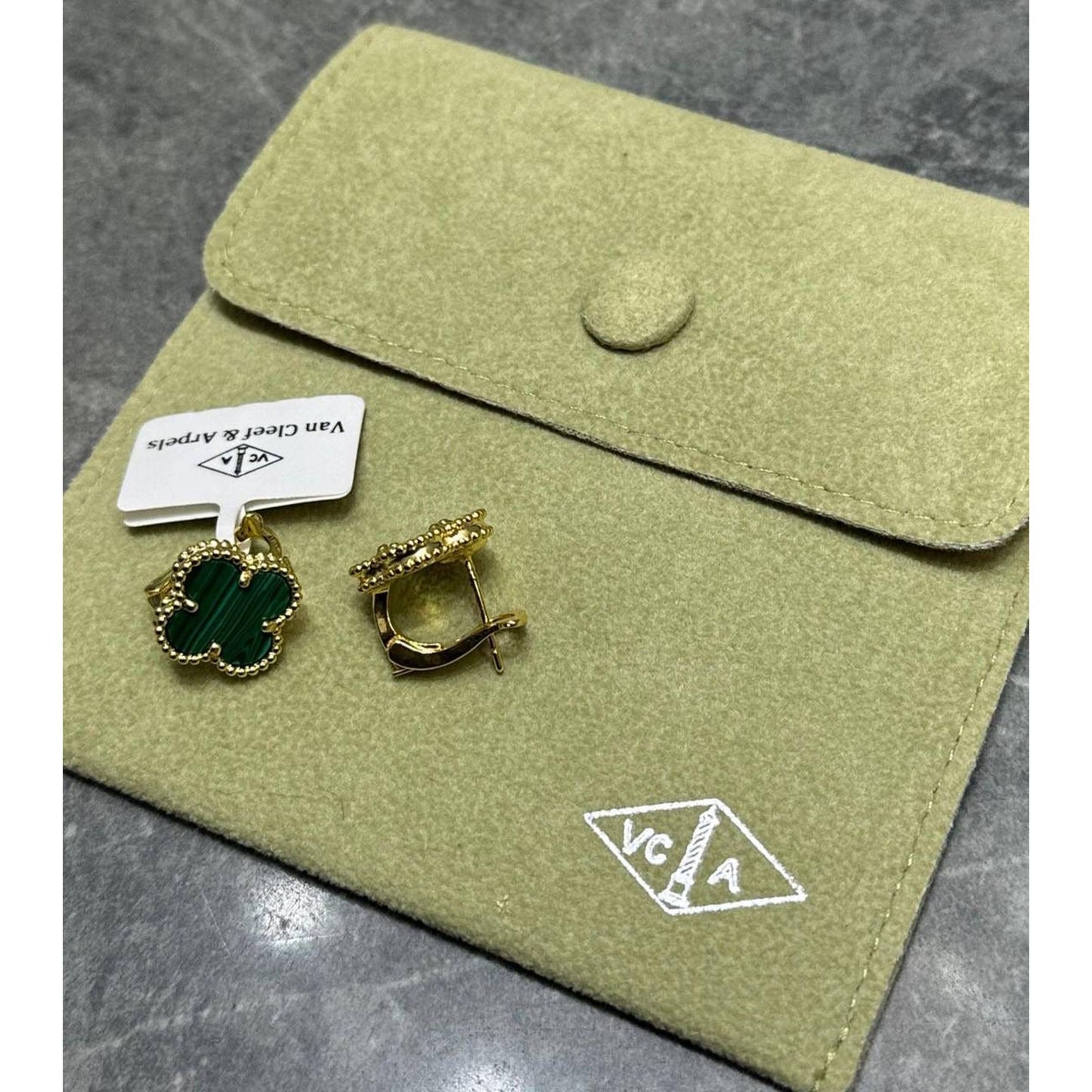 Gold V Cleef Earrings in Black & Green