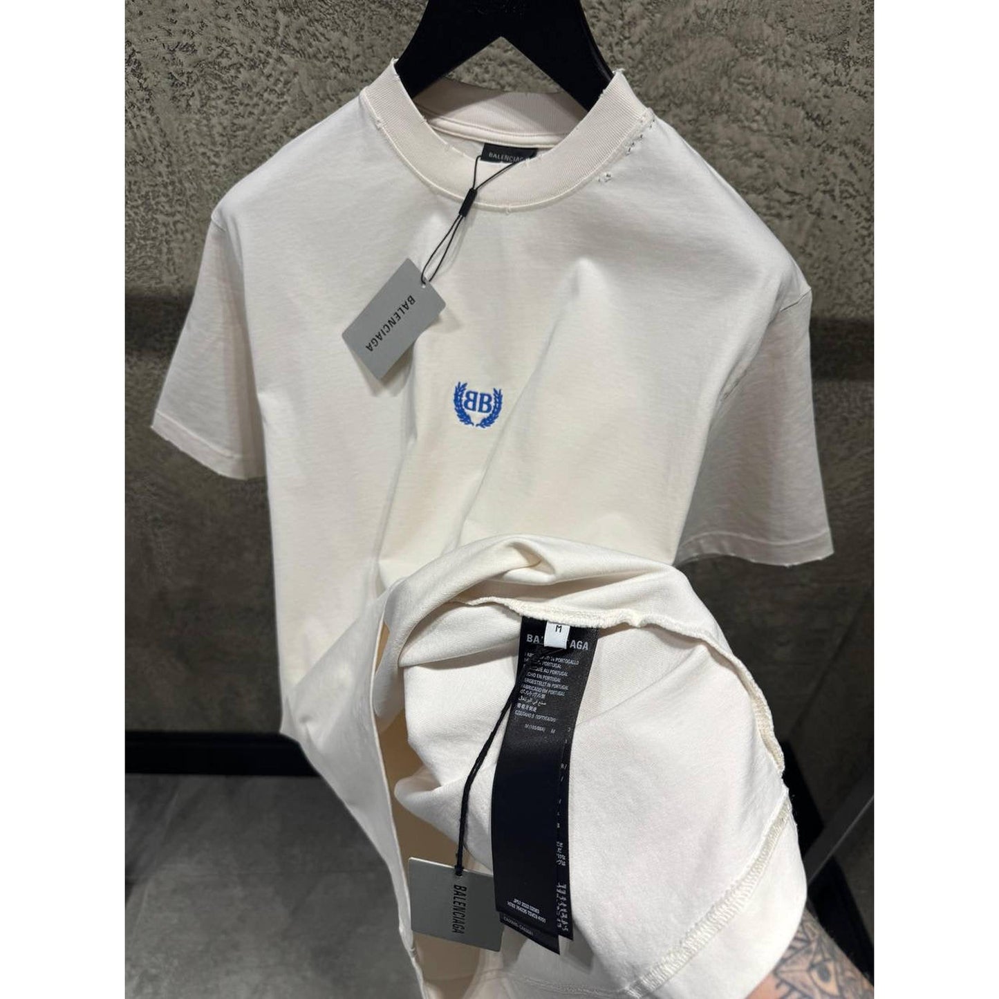 White Oversized T-Shirt with Small Blue Logo