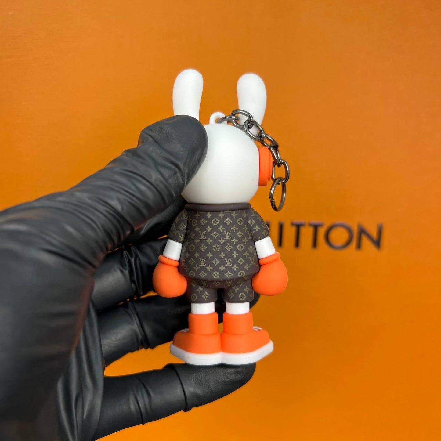 Monogram Keychain in Orange & Black
