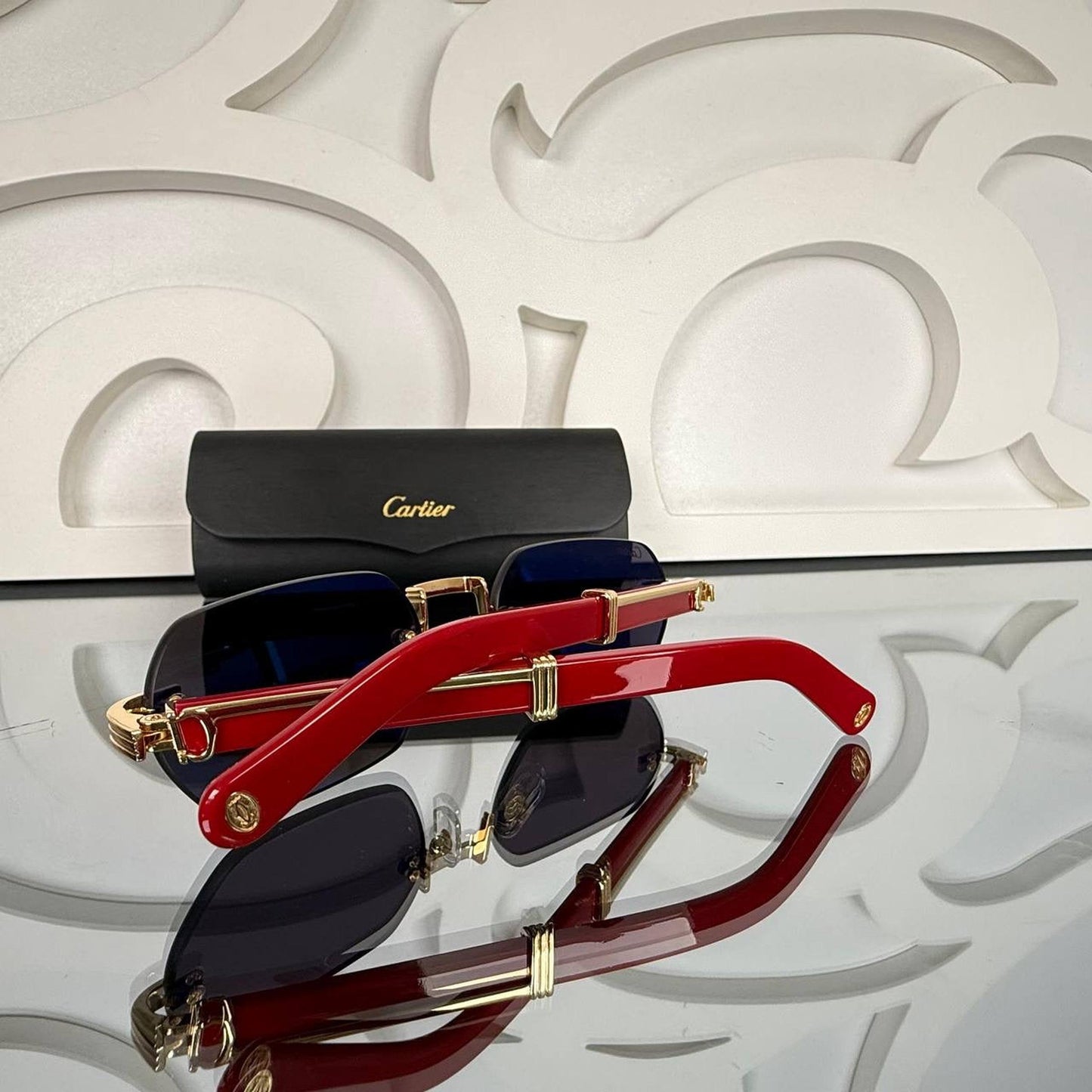 Black Sunglasses with Red Golden Frames