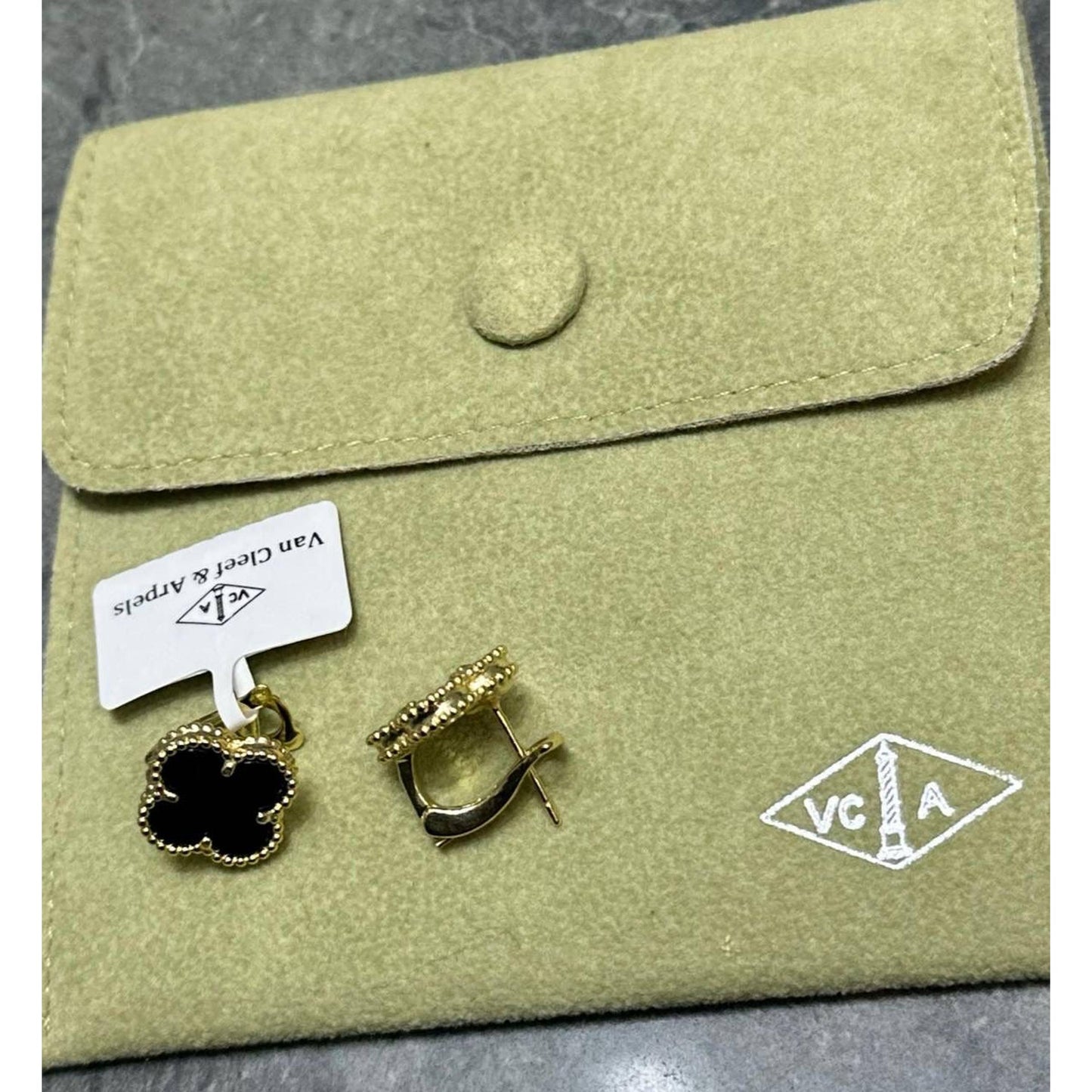 Gold V Cleef Earrings in Black & Green