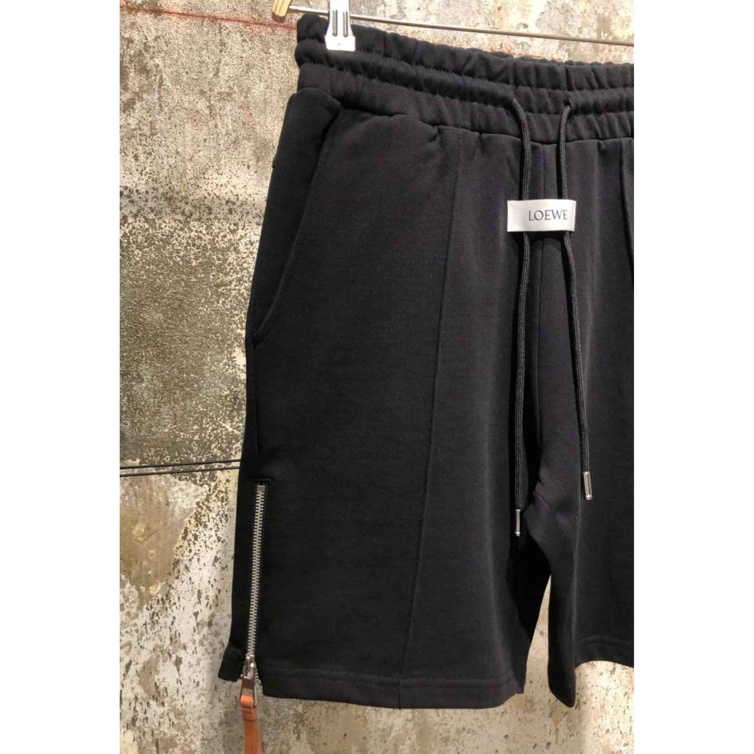 Black Cotton Shorts with Zipper on the Side