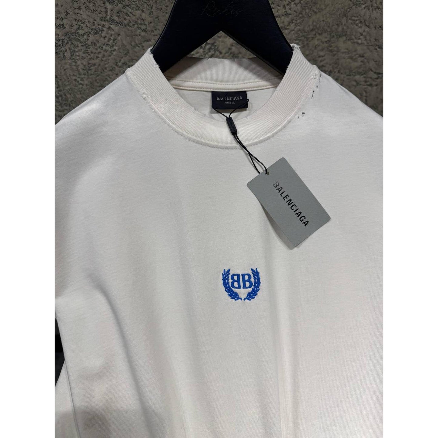 White Oversized T-Shirt with Small Blue Logo