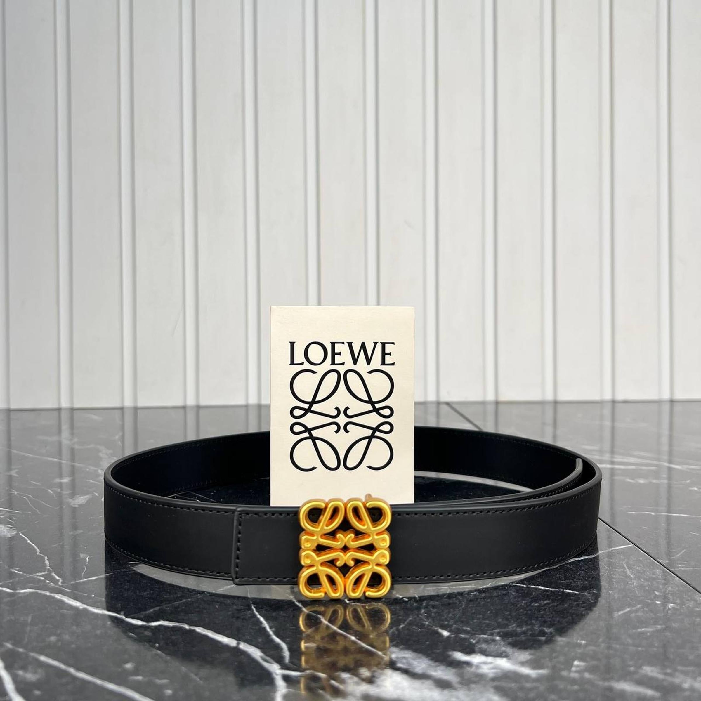 Black Leather Belt with Gold Buckle