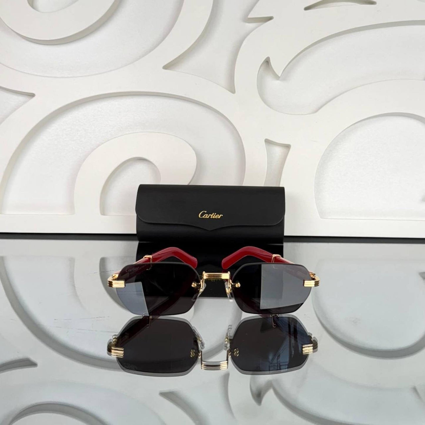 Black Sunglasses with Red Golden Frames