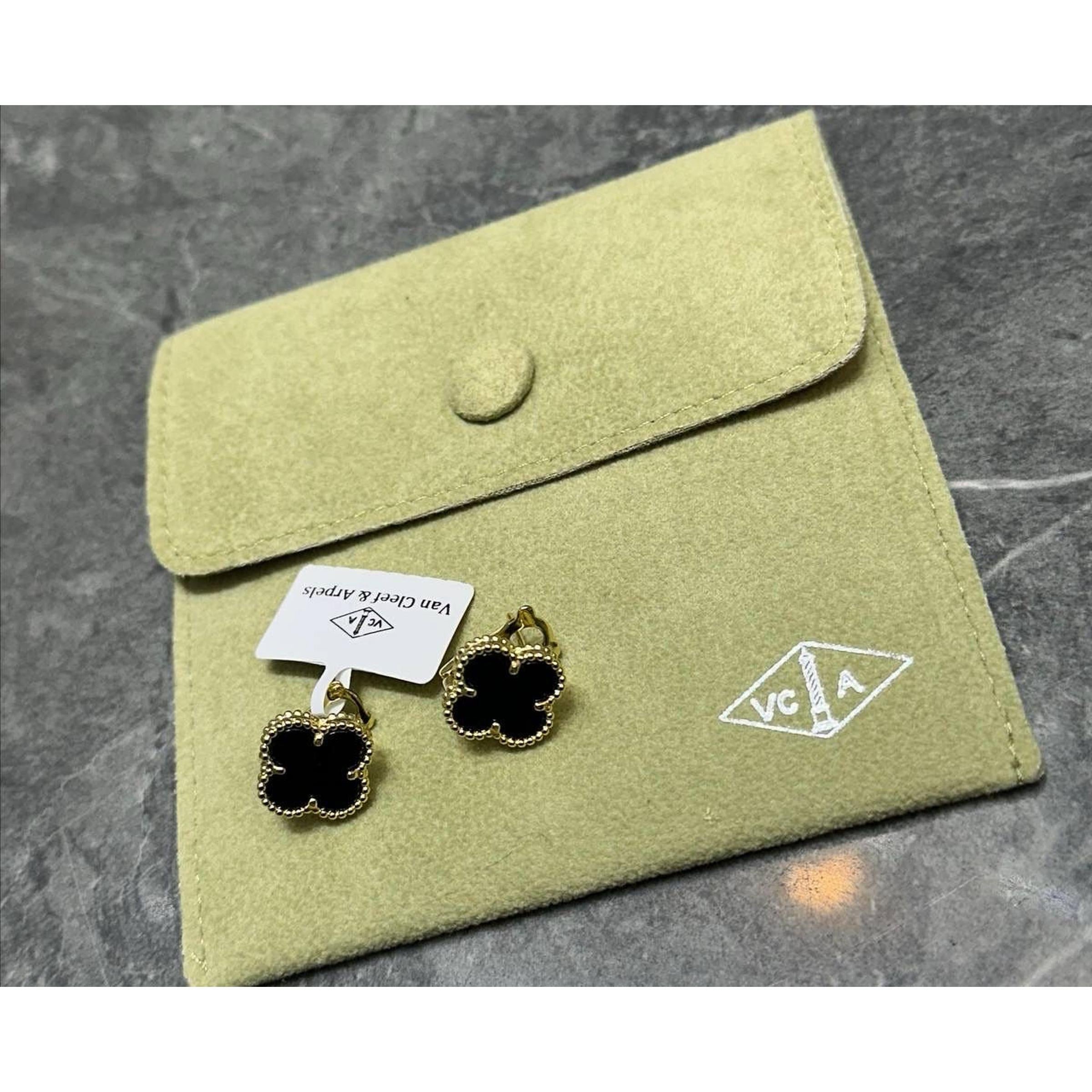 Gold V Cleef Earrings in Black & Green