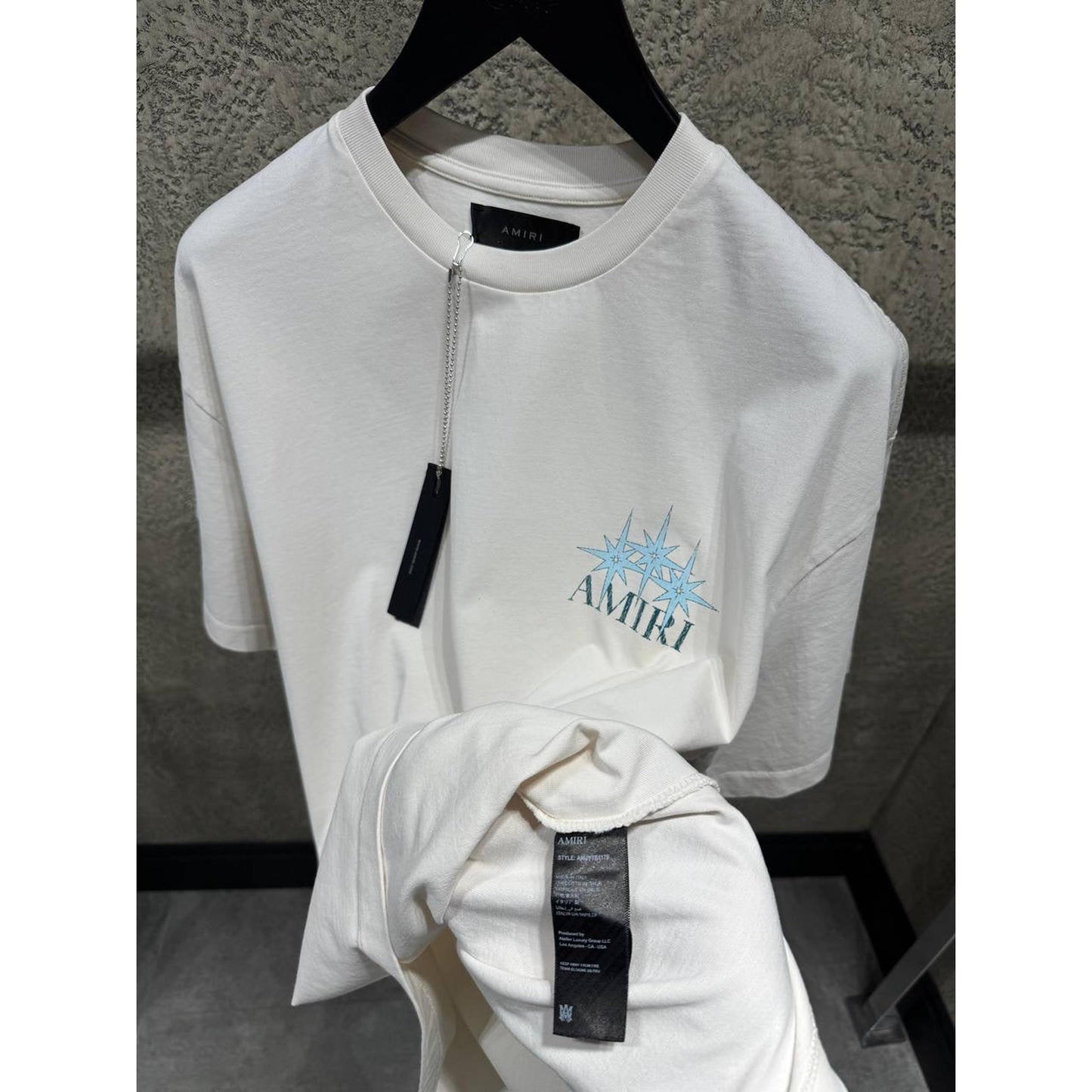 White Oversized T-Shirt with Blue Stars