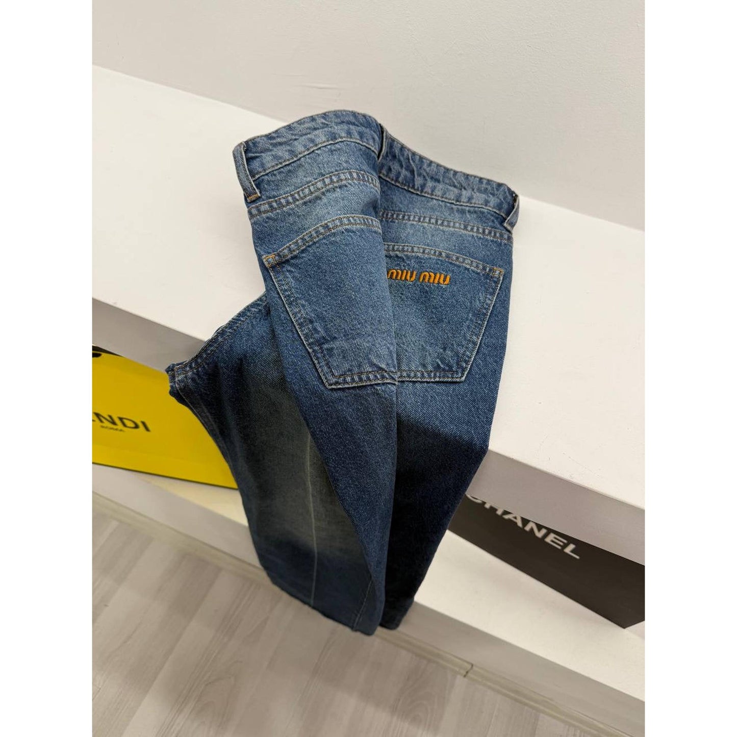 Blue Women’s Jeans with Orange Logo