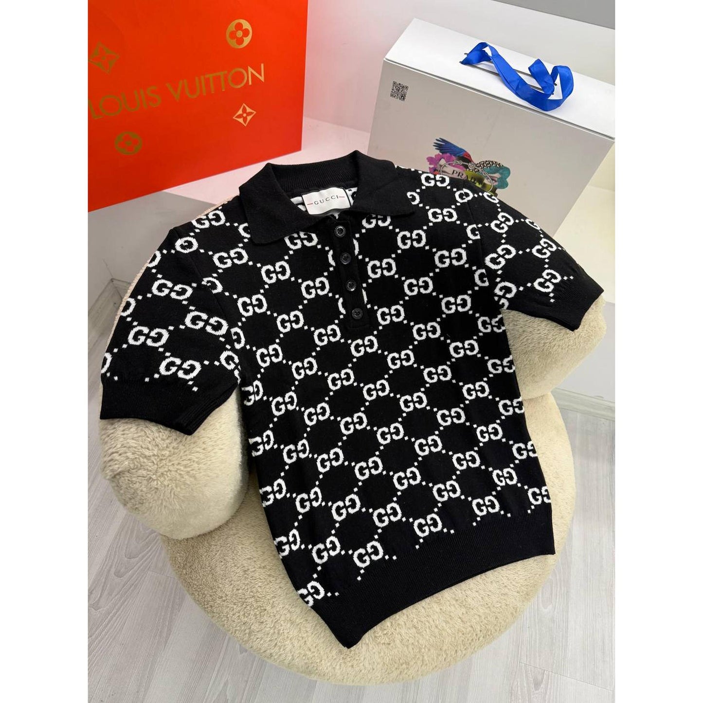 Black Monogram Knitted Women Blouse