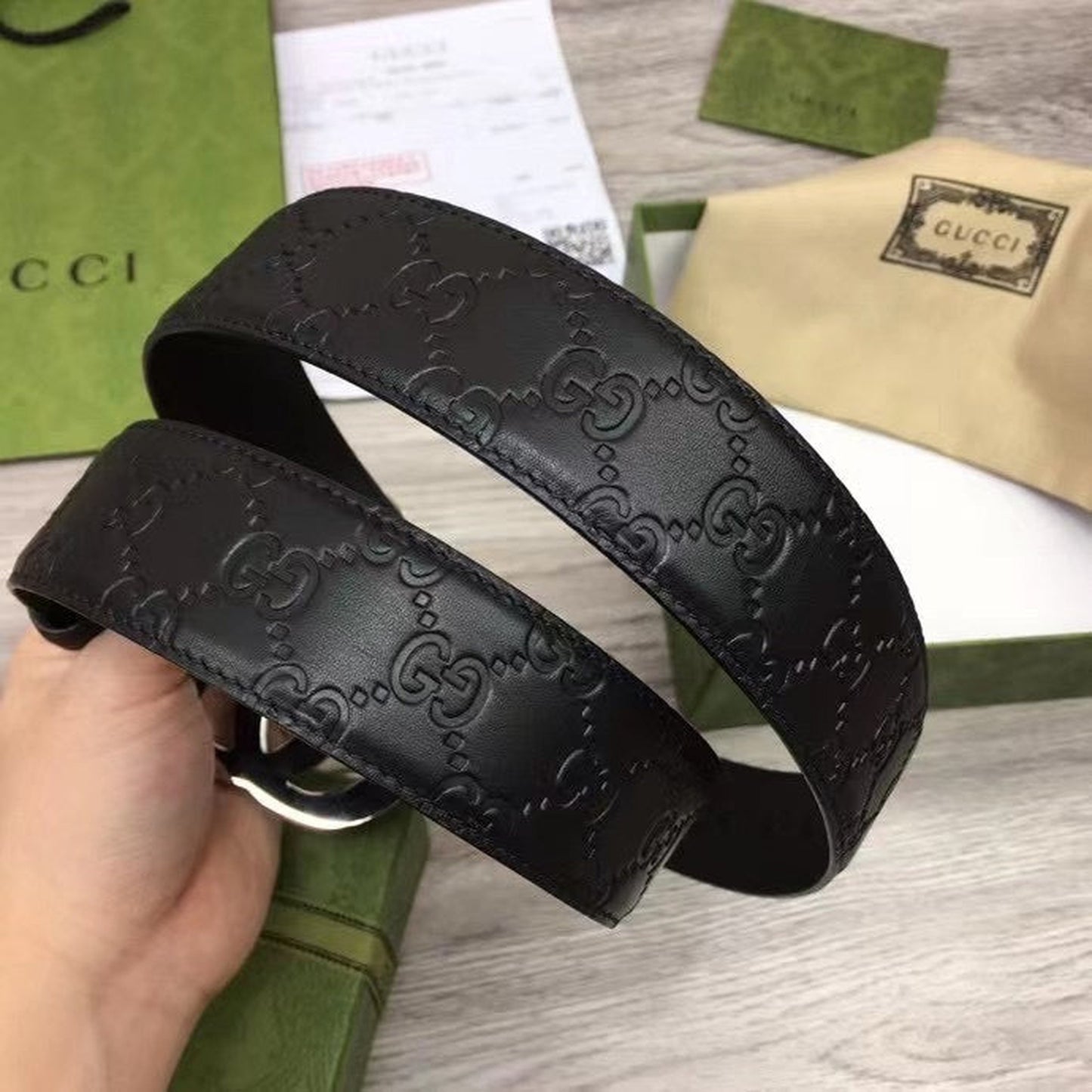 Black Leather Monogram Belt