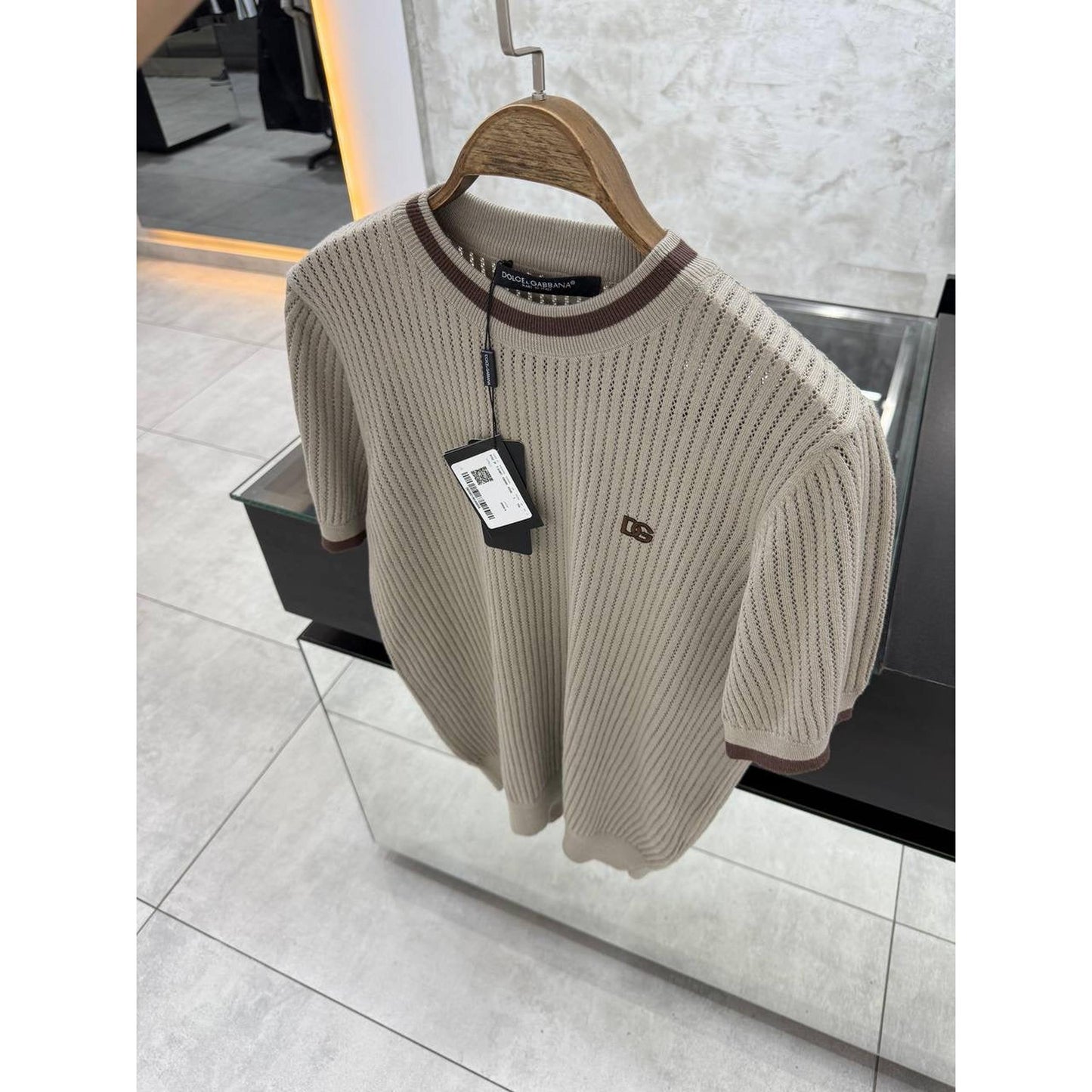 Beige Knitted Oversized T-Shirt