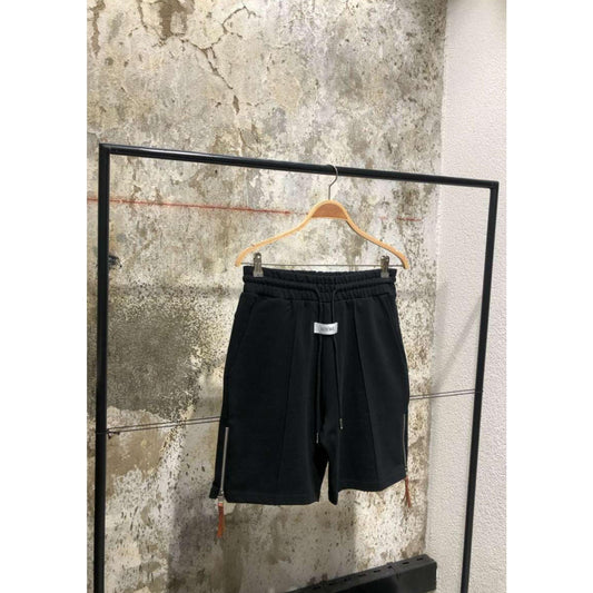 Black Cotton Shorts with Zipper on the Side