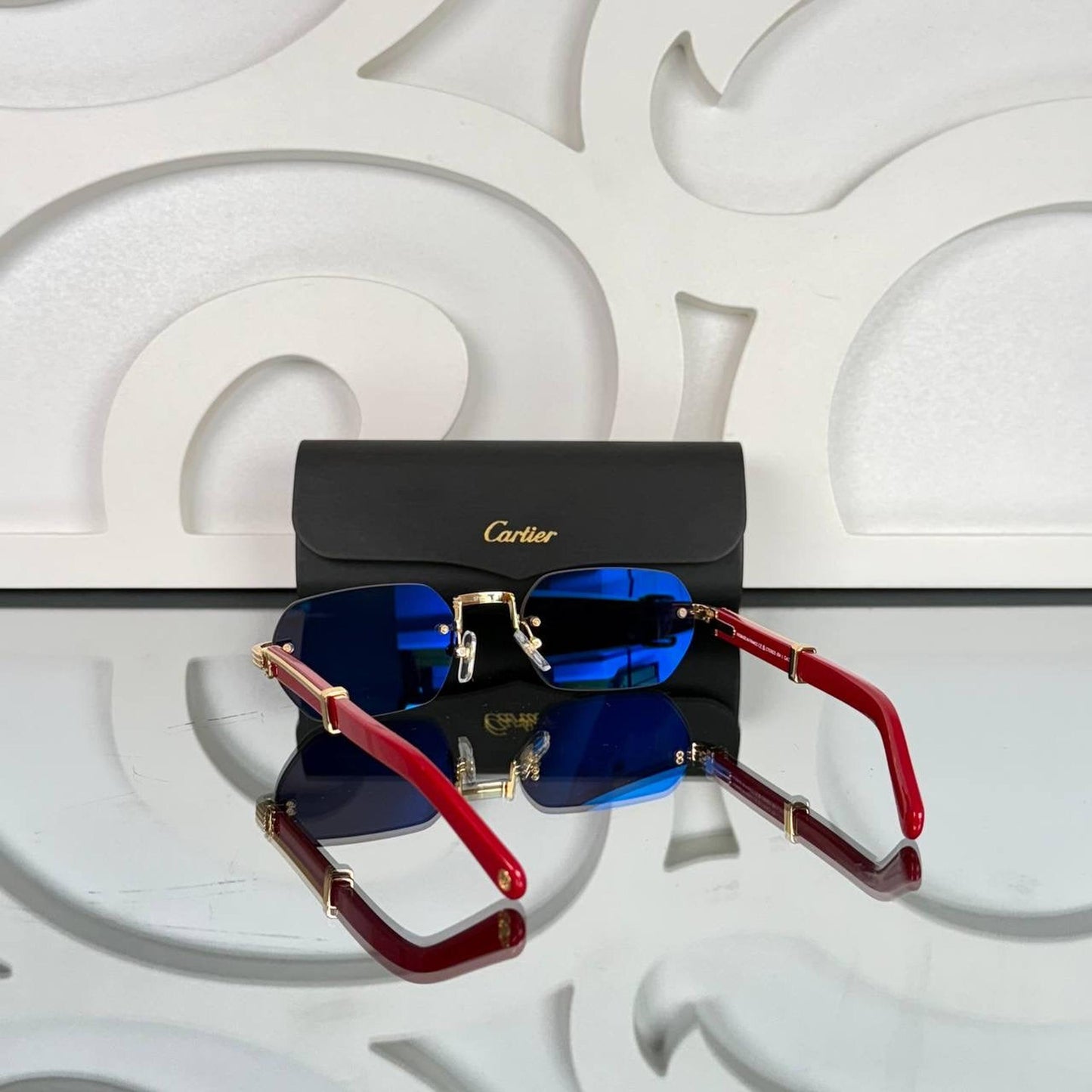 Black Sunglasses with Red Golden Frames