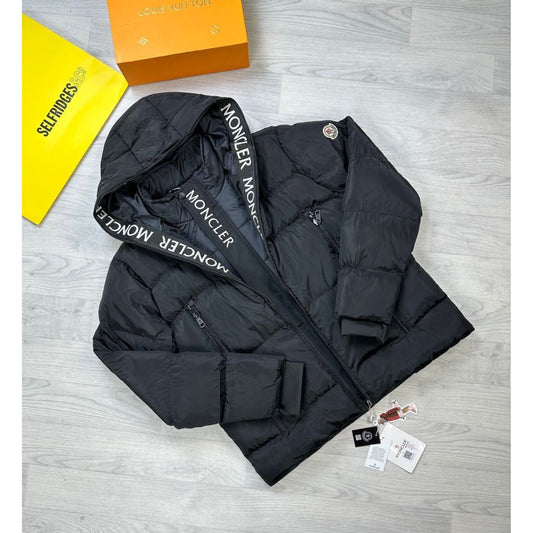 Black Puffer Jacket with Logos