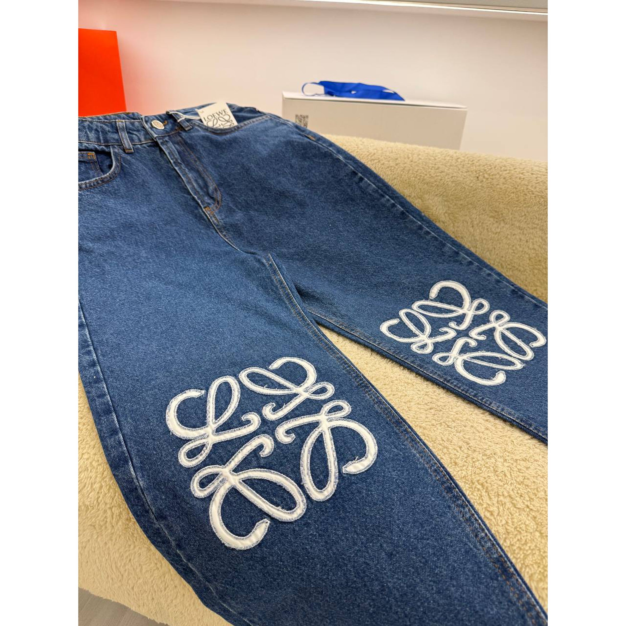 Blue Jeans with Embroidered Logo