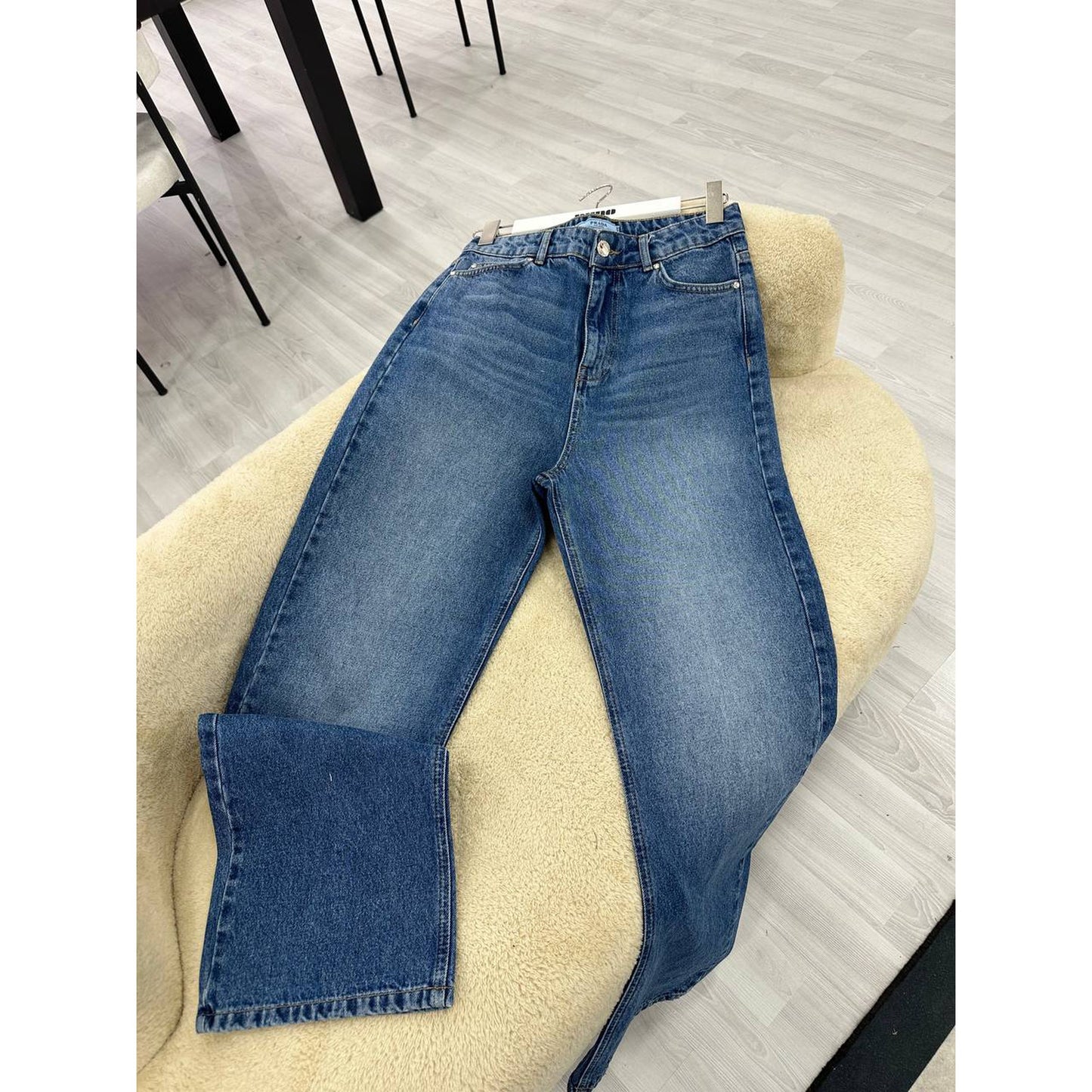 Blue Women High-Waisted Jeans with Logo