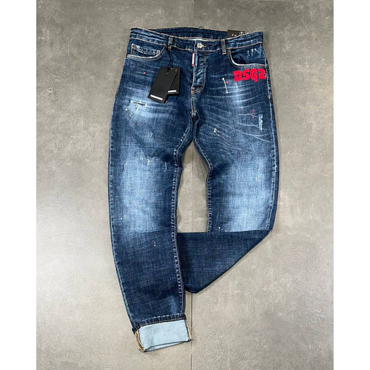 Blue Men Jeans with Red Logo