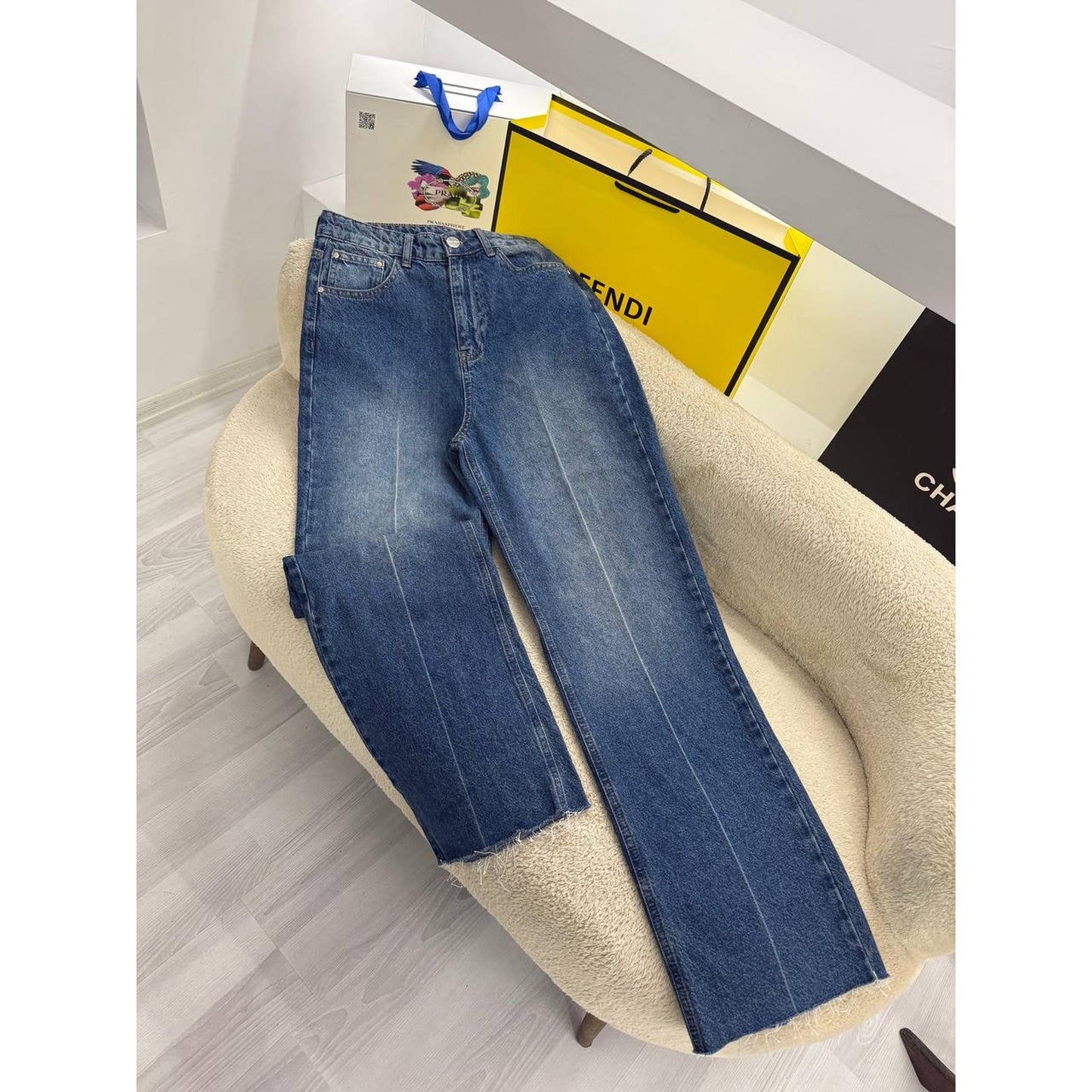 Blue Women’s Jeans with Orange Logo