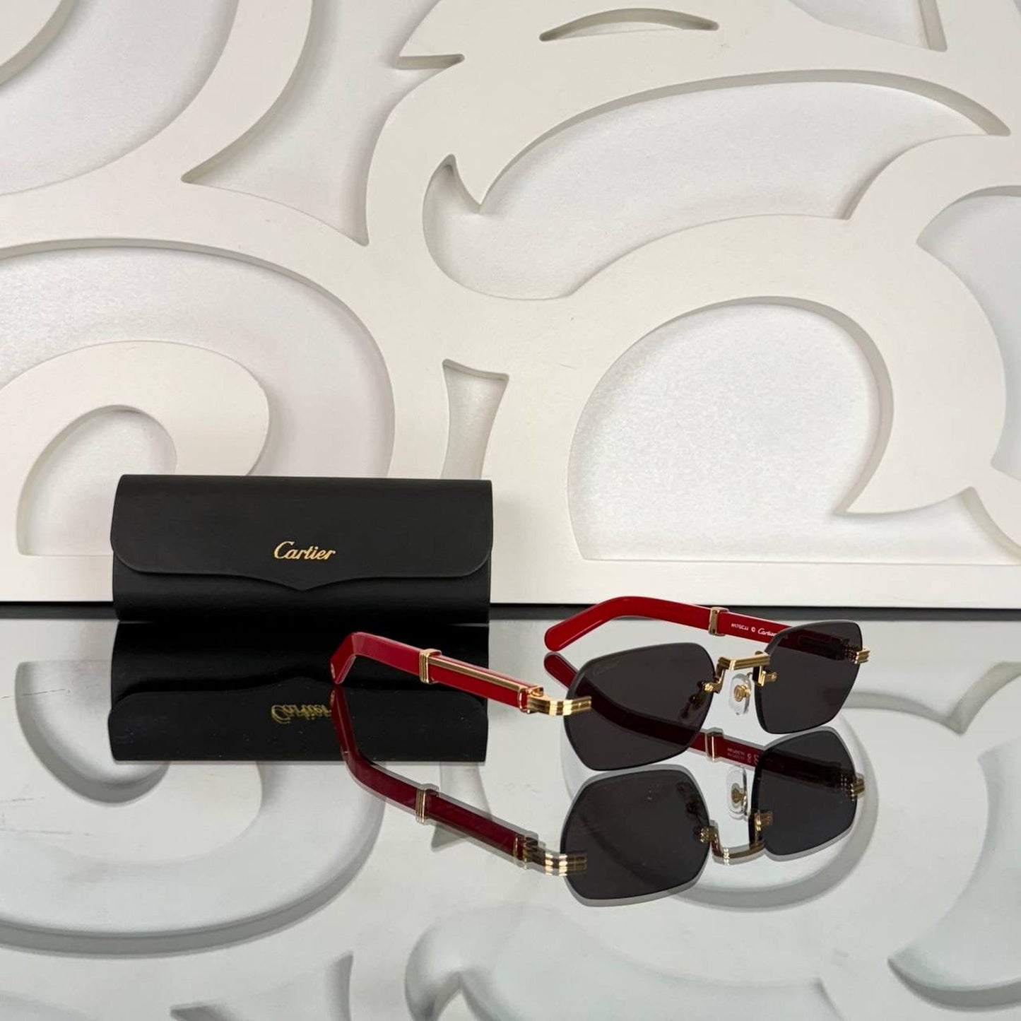 Black Sunglasses with Red Golden Frames