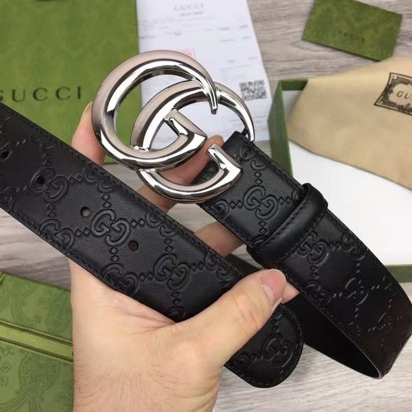 Black Leather Monogram Belt