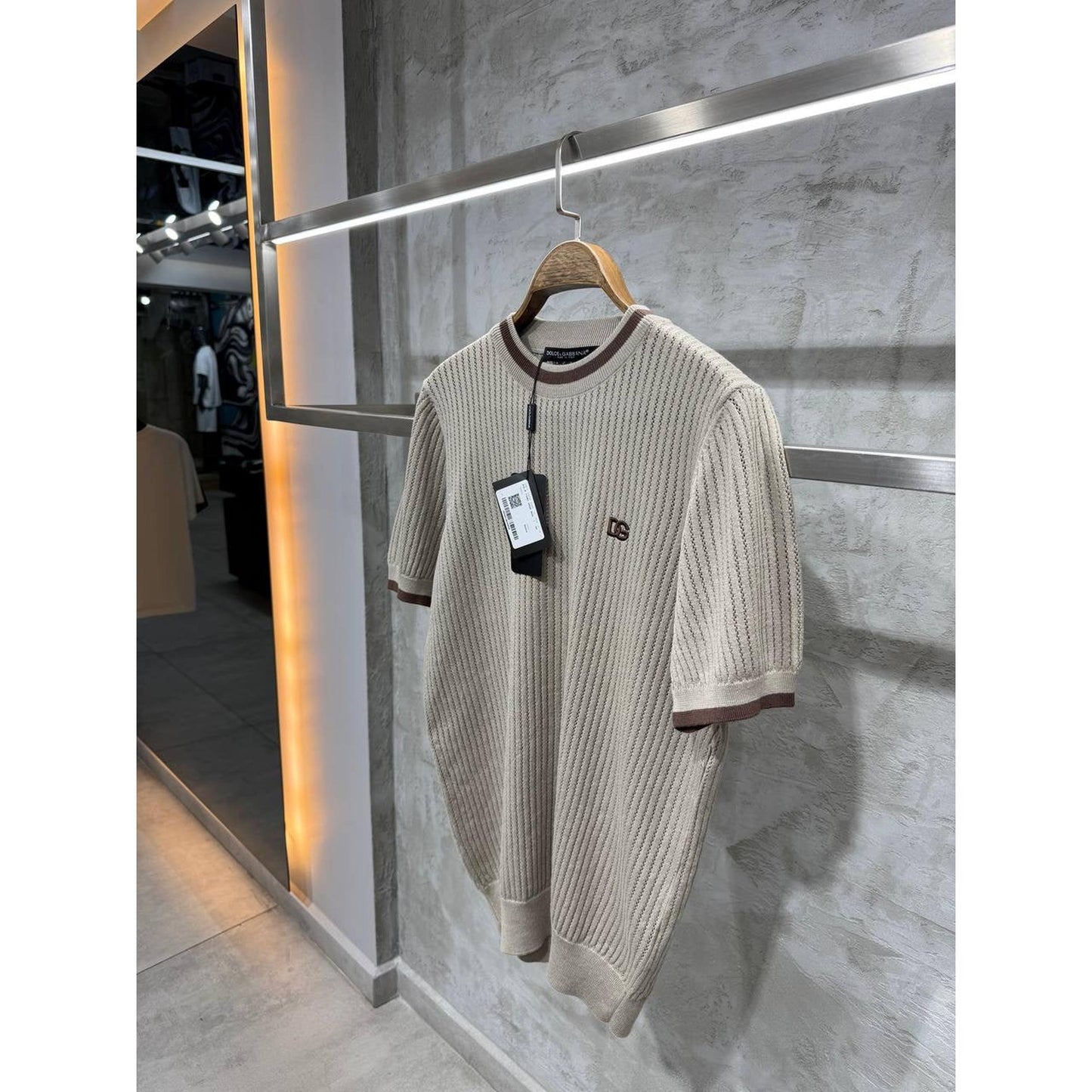 Beige Knitted Oversized T-Shirt