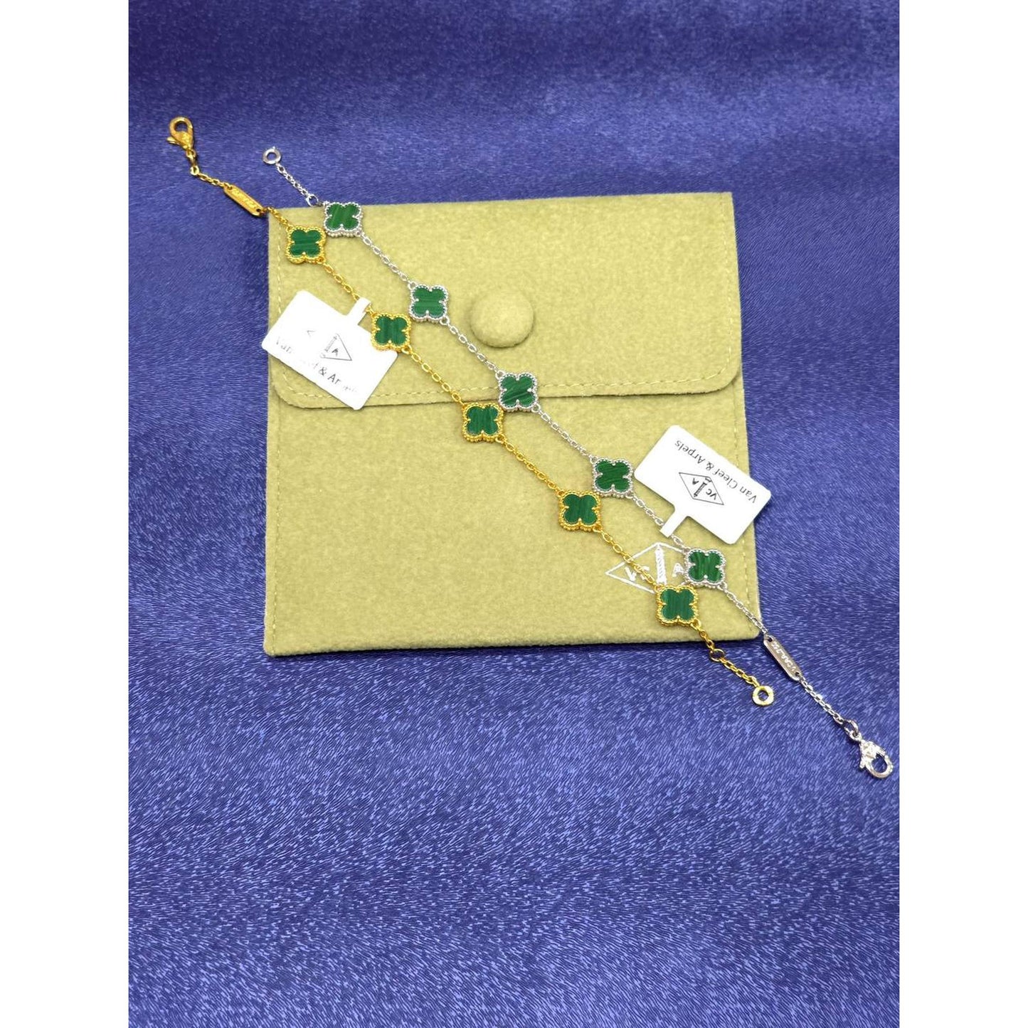 Gold & Silver V Cleef Green Premium Bracelet