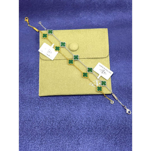 Gold & Silver V Cleef Green Premium Bracelet