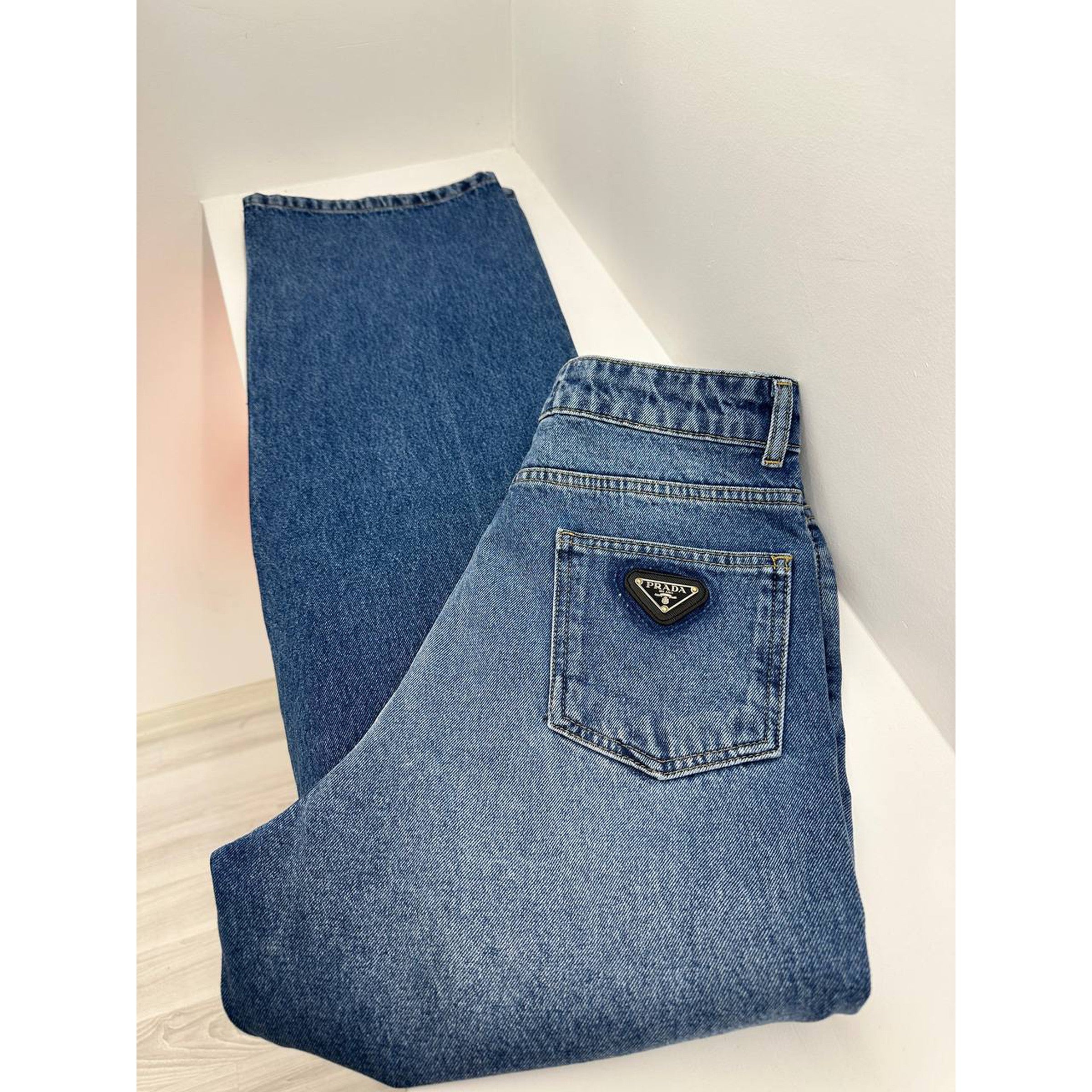 Blue Women High-Waisted Jeans with Logo