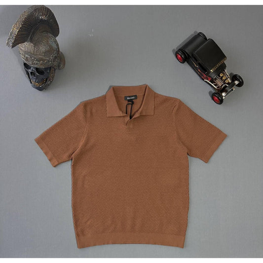 Brown Premium Knitted Blank Polo T-Shirt